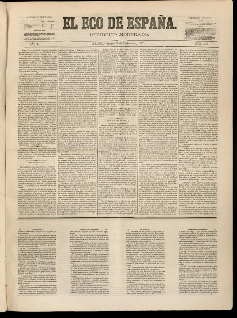 Miniatura de El Eco de España del 26 de noviembre de 1870