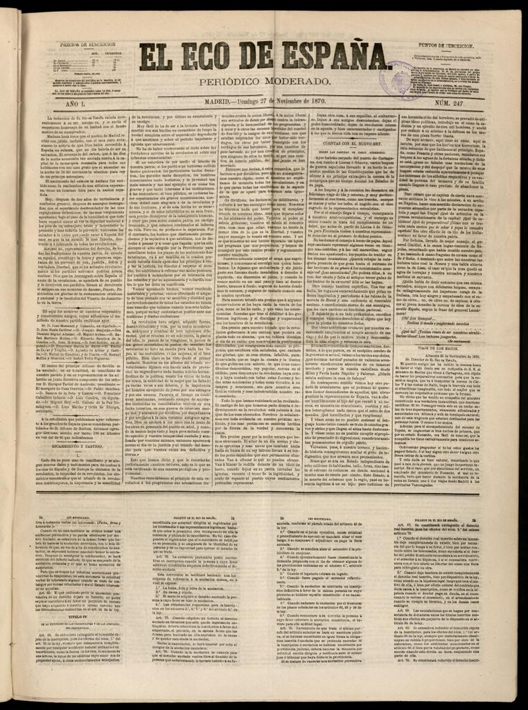 Miniatura de El Eco de España del 27 de noviembre de 1870