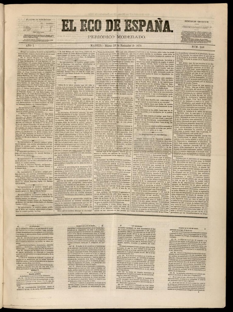 Miniatura de El Eco de España del 29 de noviembre de 1870