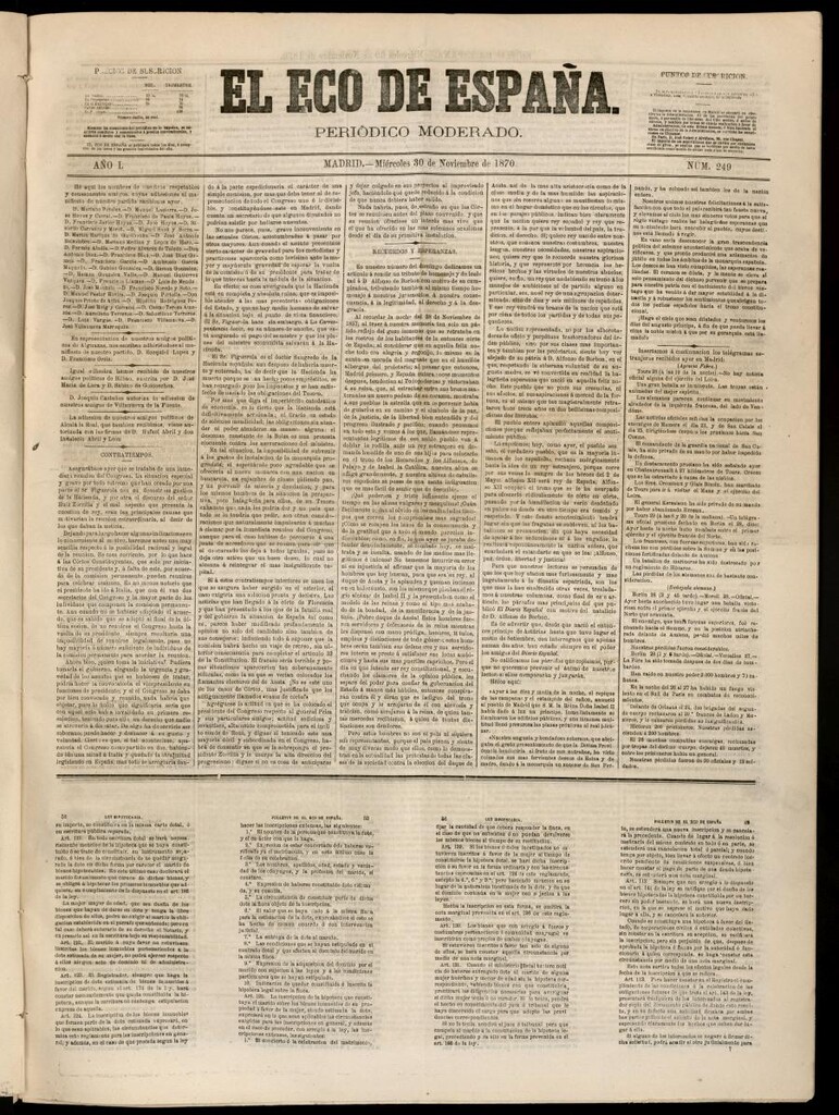 Miniatura de El Eco de España del 30 de noviembre de 1870