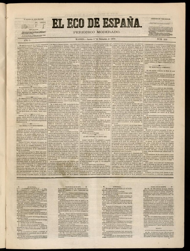 Miniatura de El Eco de España del 1 de diciembre de 1870