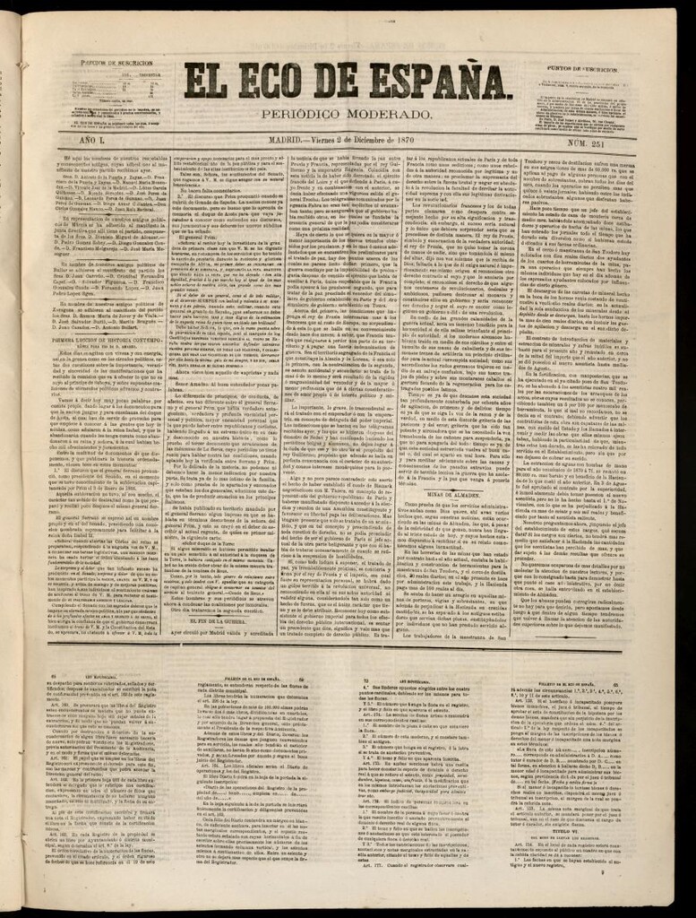Miniatura de El Eco de España del 2 de diciembre de 1870