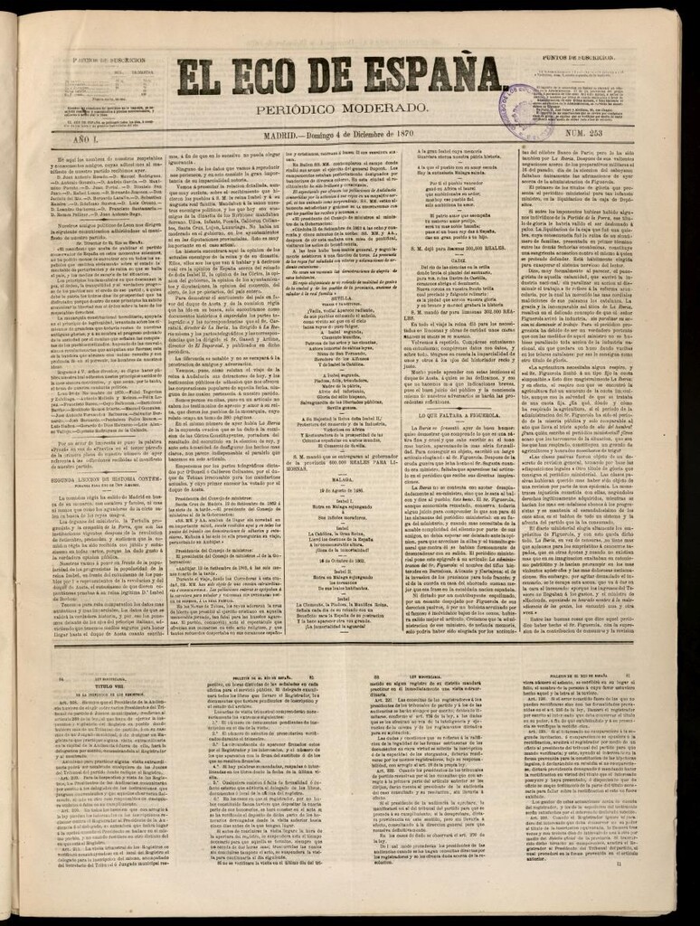 Miniatura de El Eco de España del 4 de diciembre de 1870