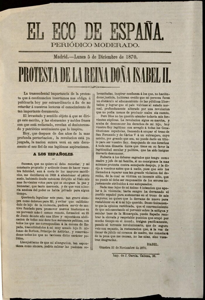 Miniatura de El Eco de España del 5 de diciembre de 1870
