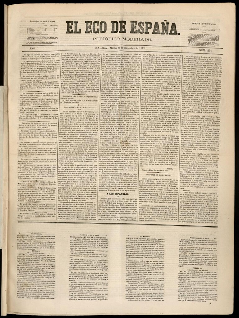 Miniatura de El Eco de España del 6 de diciembre de 1870