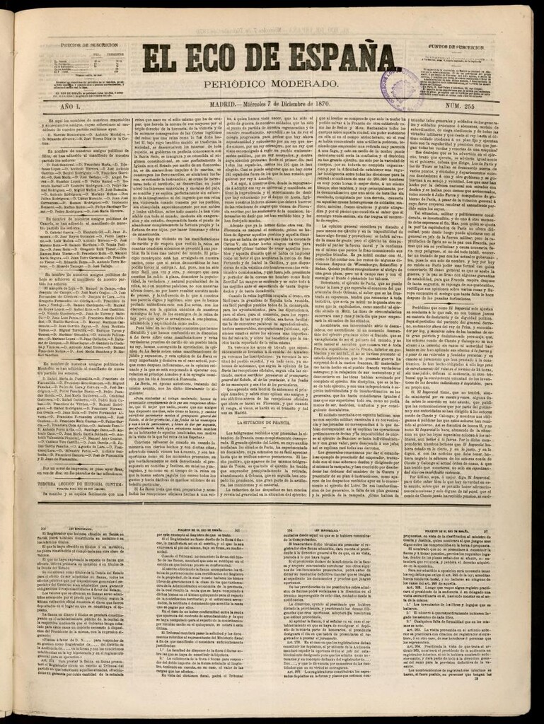 Miniatura de El Eco de España del 7 de diciembre de 1870