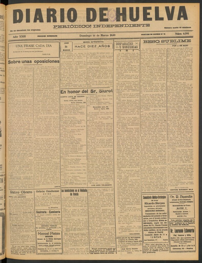 Miniatura de Diario de Huelva : periódico independiente del 16 de marzo de 1930