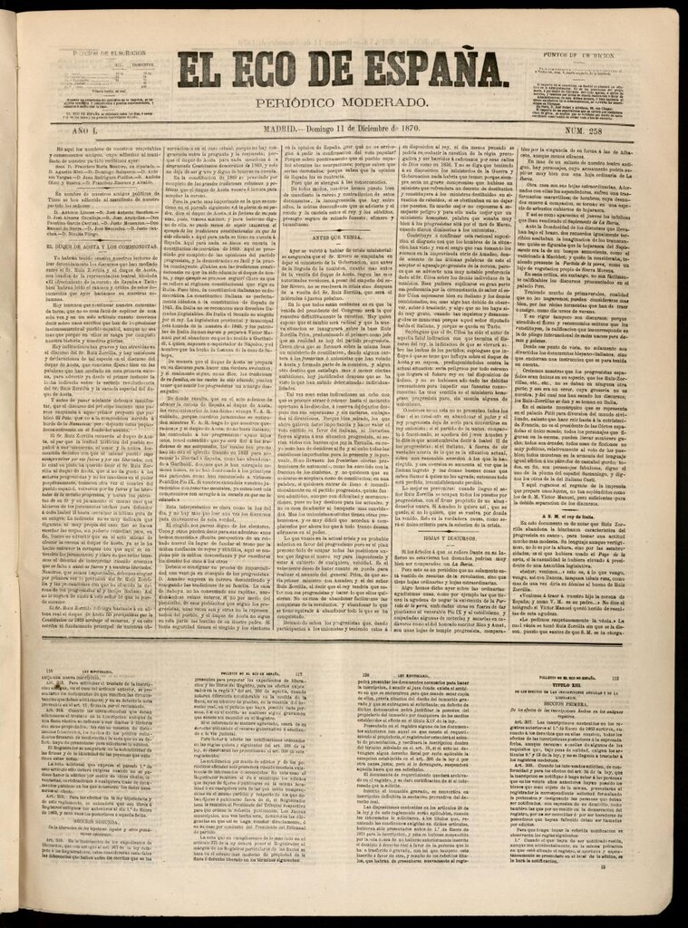 Miniatura de El Eco de España del 11 de diciembre de 1870