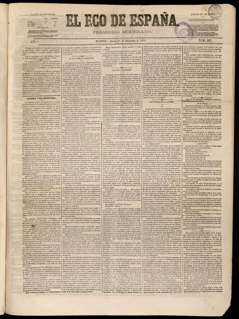 Miniatura de El Eco de España del 22 de diciembre de 1870