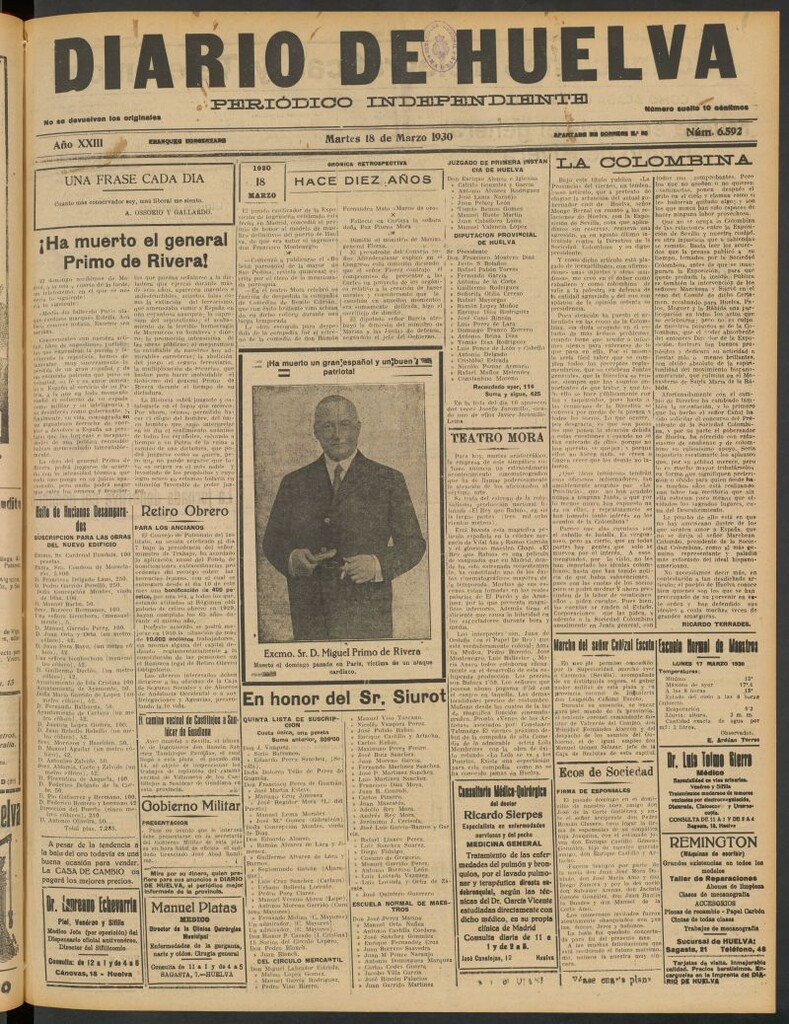 Miniatura de Diario de Huelva : periódico independiente del 18 de marzo de 1930