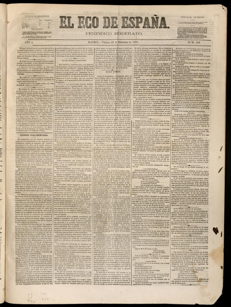 Miniatura de El Eco de España del 23 de diciembre de 1870
