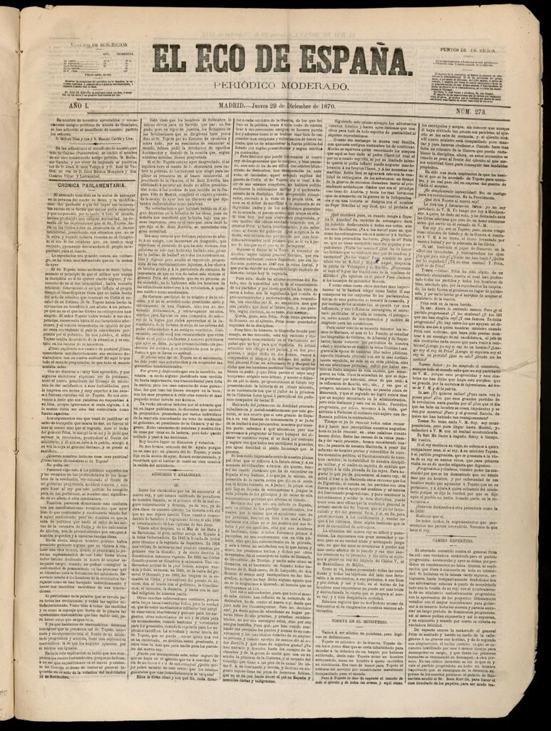 Miniatura de El Eco de España del 29 de diciembre de 1870