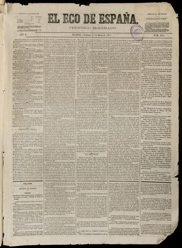 Miniatura de El Eco de España del 1 de enero de 1871