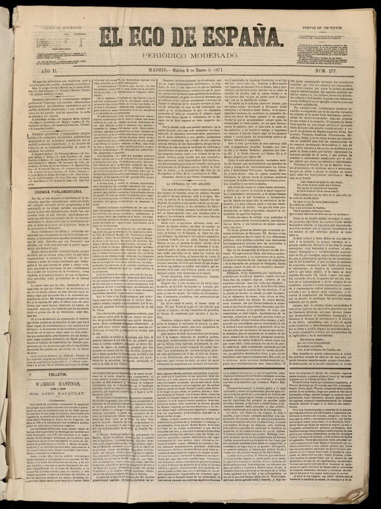 Miniatura de El Eco de España del 3 de enero de 1871
