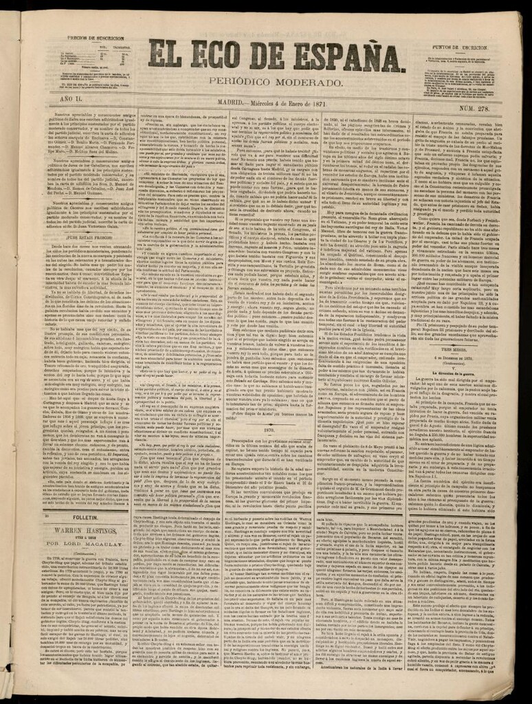 Miniatura de El Eco de España del 4 de enero de 1871