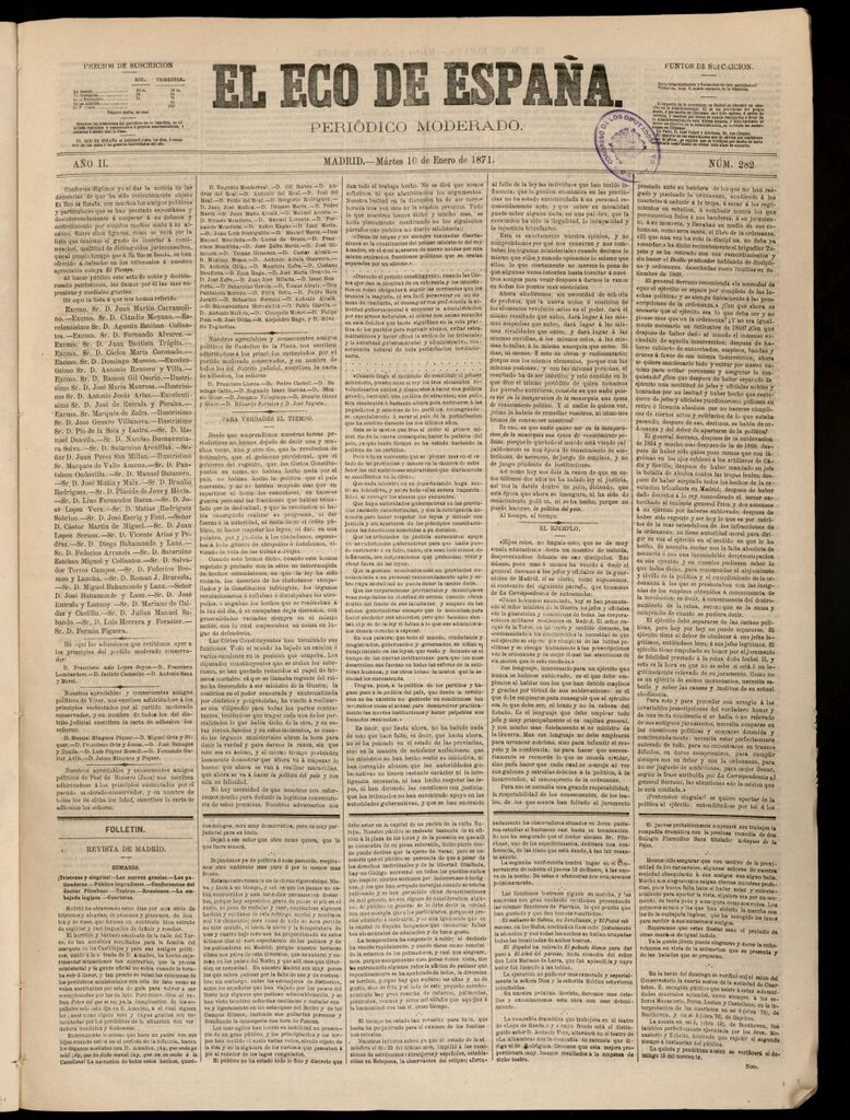 Miniatura de El Eco de España del 10 de enero de 1871