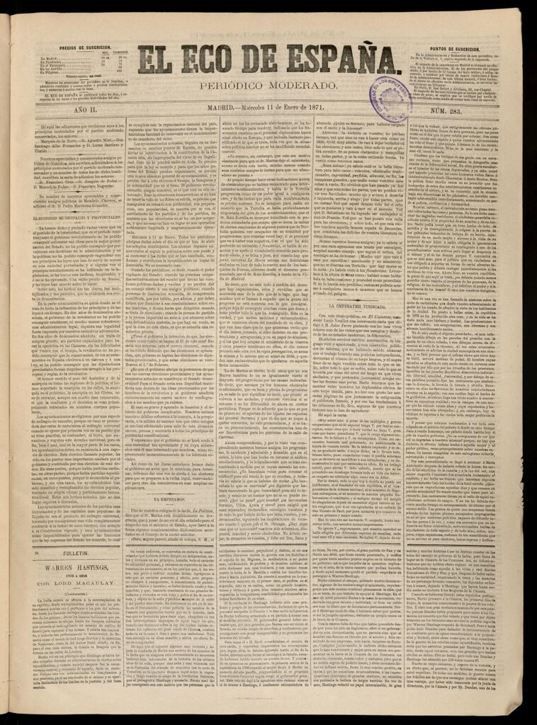 Miniatura de El Eco de España del 11 de enero de 1871