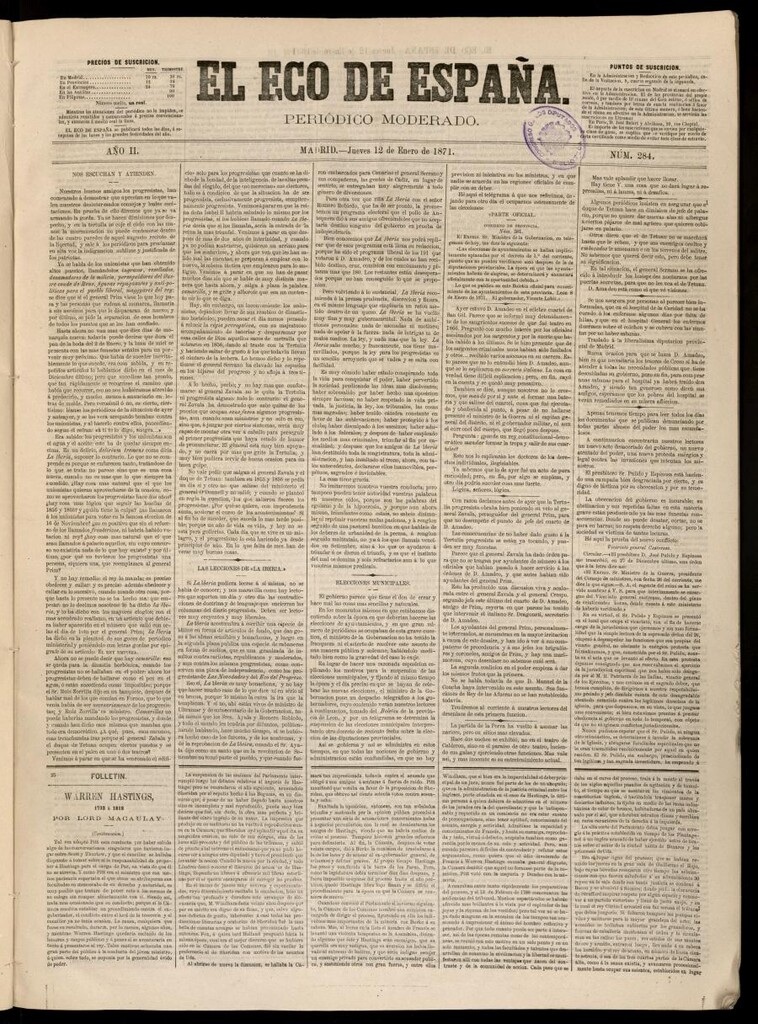 Miniatura de El Eco de España del 12 de enero de 1871