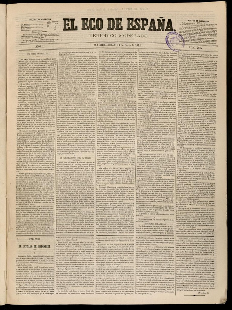 Miniatura de El Eco de España del 14 de enero de 1871