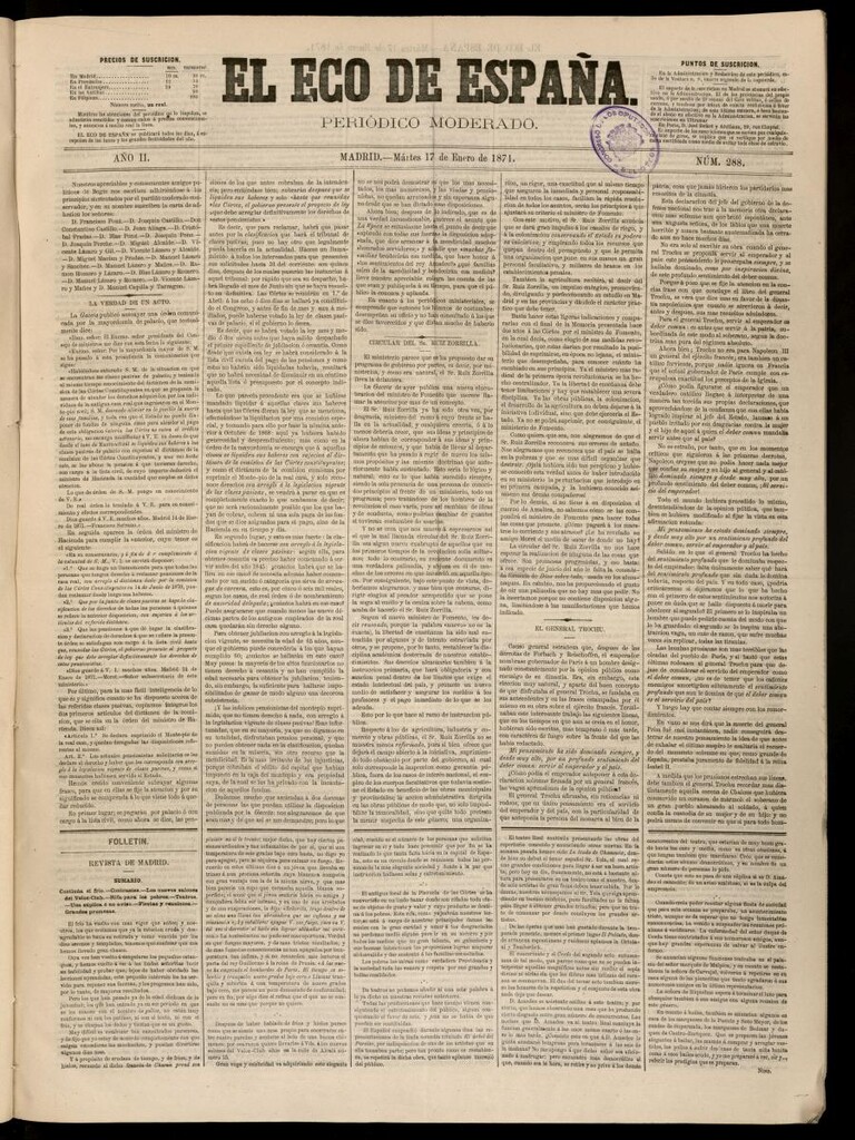 Miniatura de El Eco de España del 17 de enero de 1871