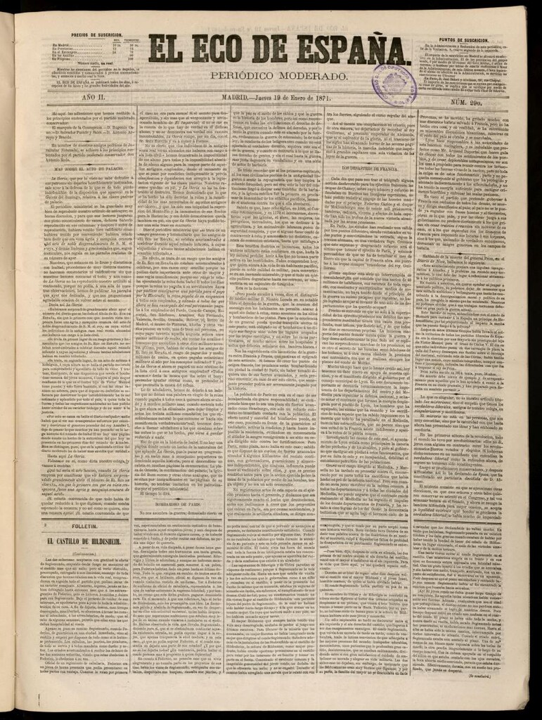 Miniatura de El Eco de España del 19 de enero de 1871
