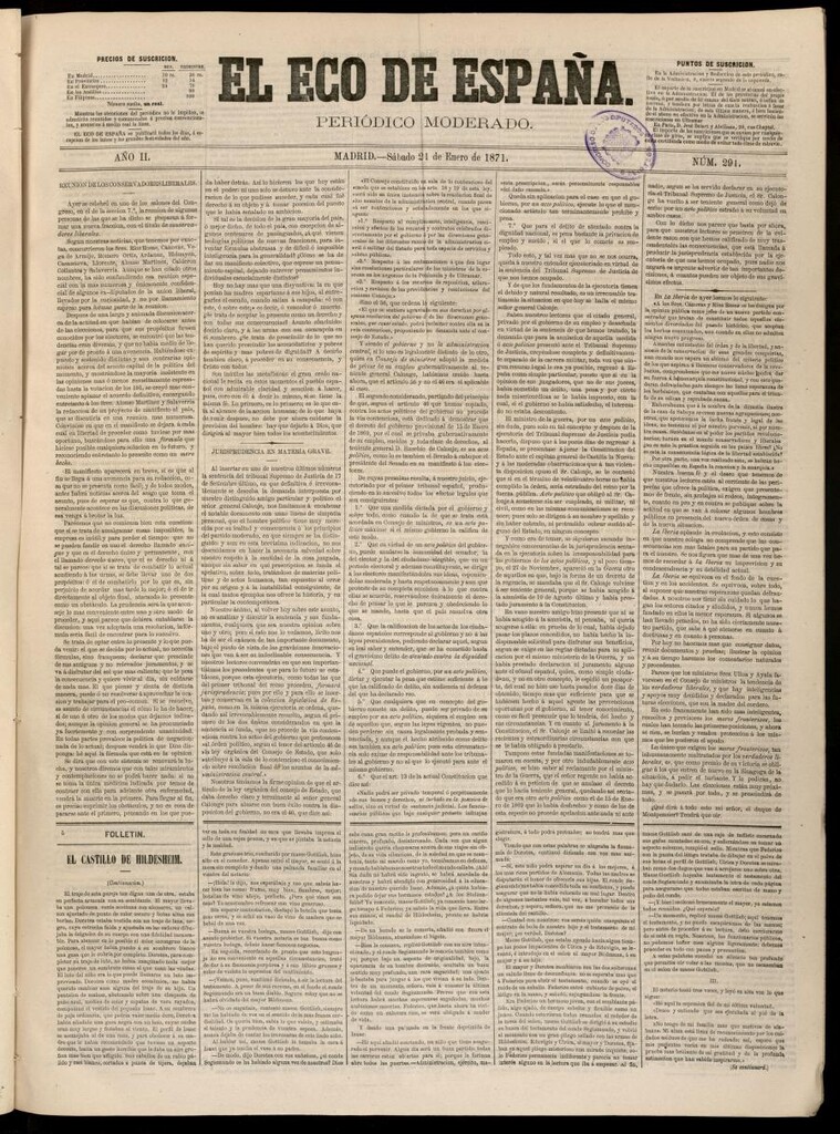 Miniatura de El Eco de España del 21 de enero de 1871