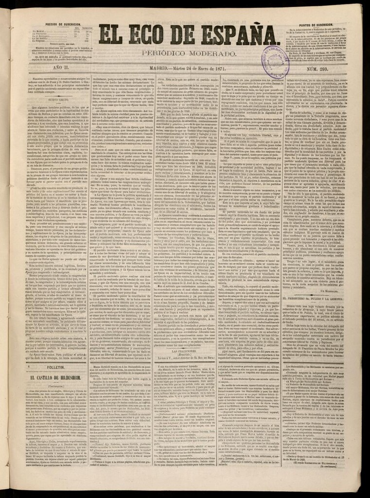 Miniatura de El Eco de España del 24 de enero de 1871