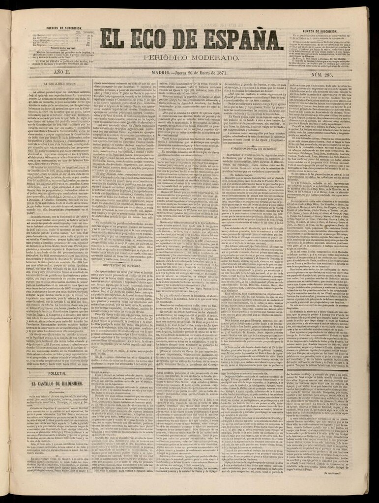 Miniatura de El Eco de España del 26 de enero de 1871