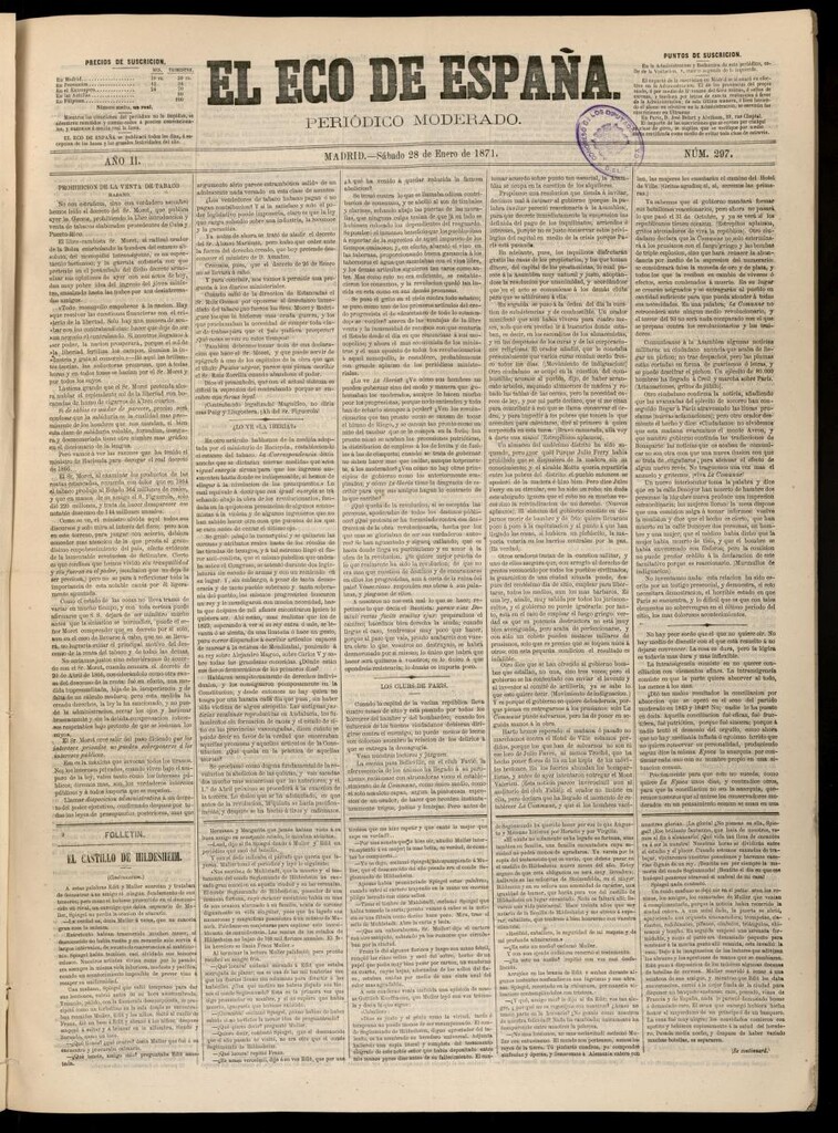 Miniatura de El Eco de España del 28 de enero de 1871