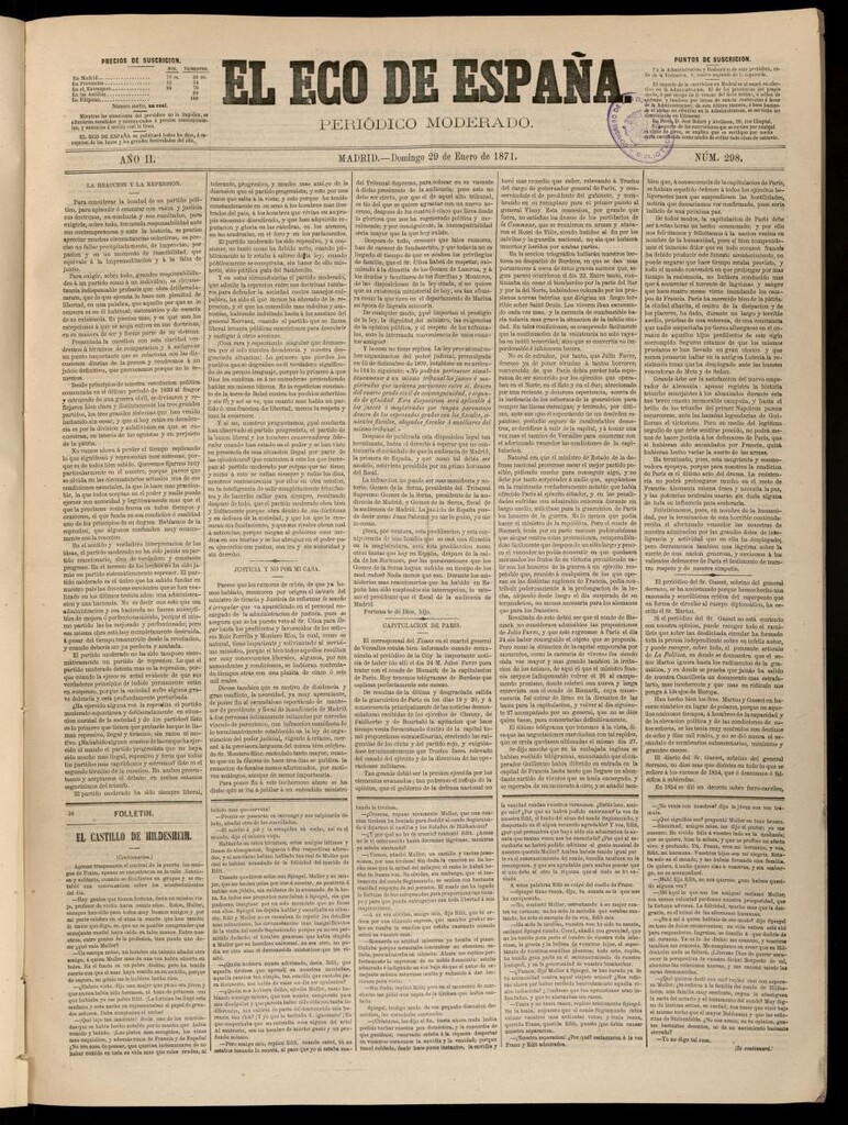 Miniatura de El Eco de España del 29 de enero de 1871