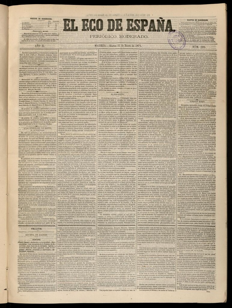 Miniatura de El Eco de España del 31 de enero de 1871