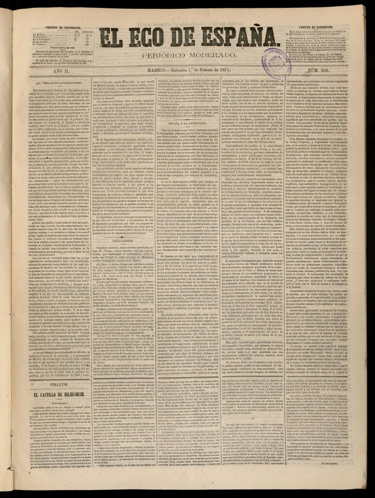 Miniatura de El Eco de España del 1 de febrero de 1871