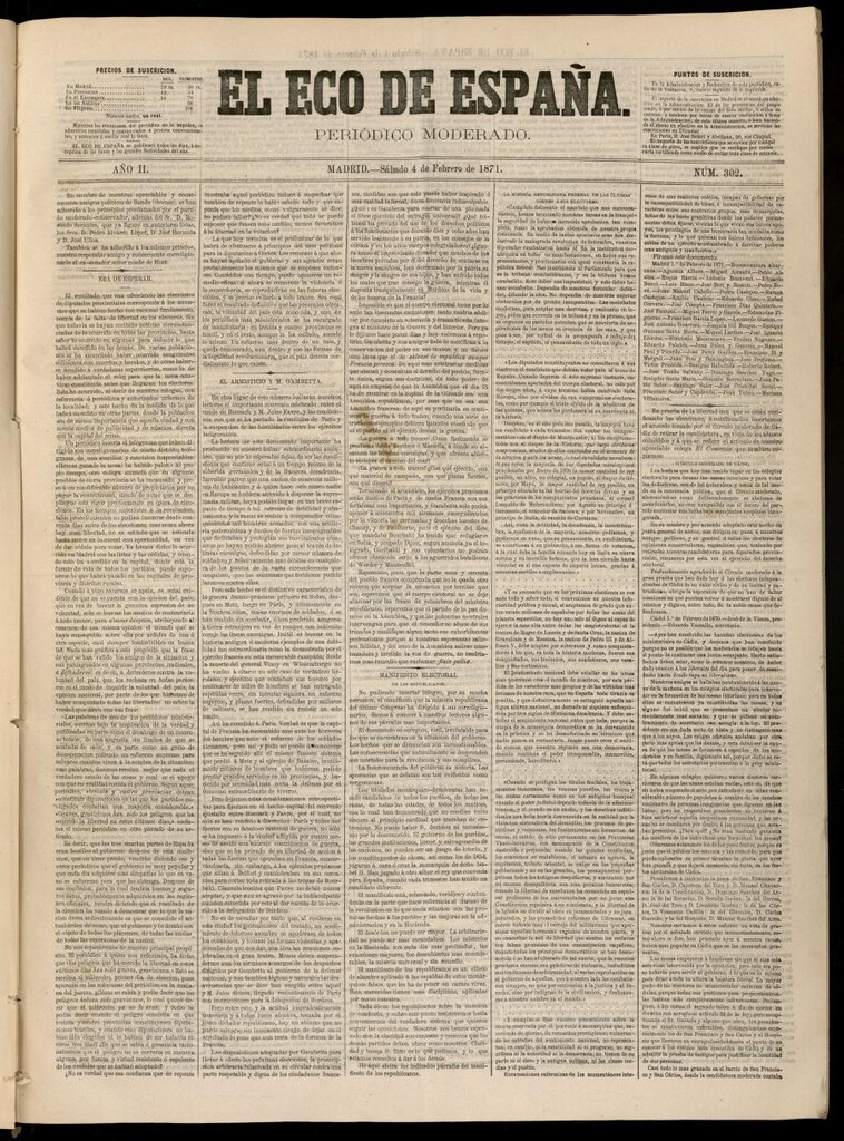 Miniatura de El Eco de España del 4 de febrero de 1871