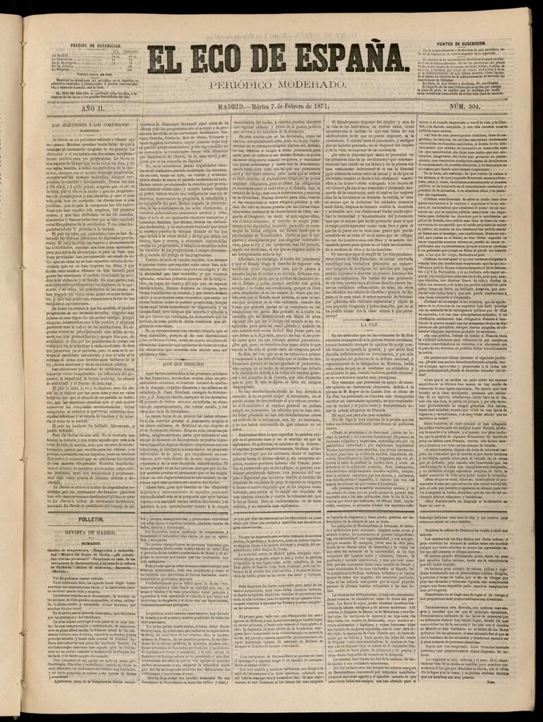 Miniatura de El Eco de España del 7 de febrero de 1871