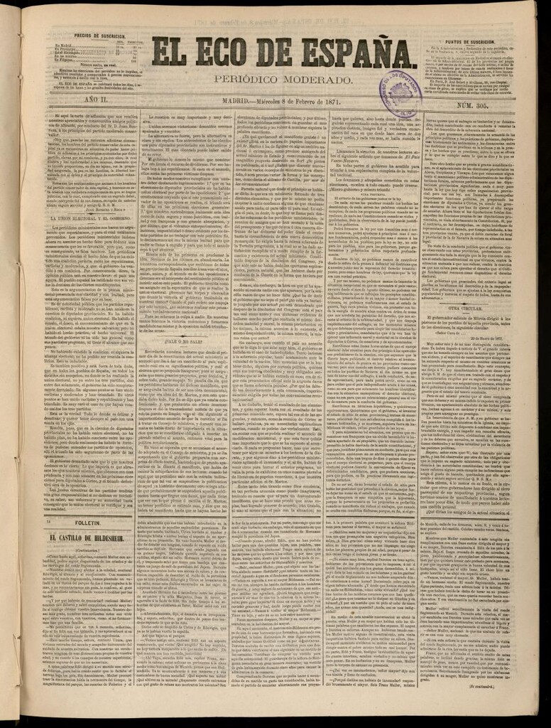 Miniatura de El Eco de España del 8 de febrero de 1871
