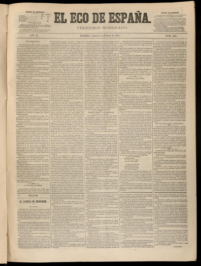 Miniatura de El Eco de España del 9 de febrero de 1871