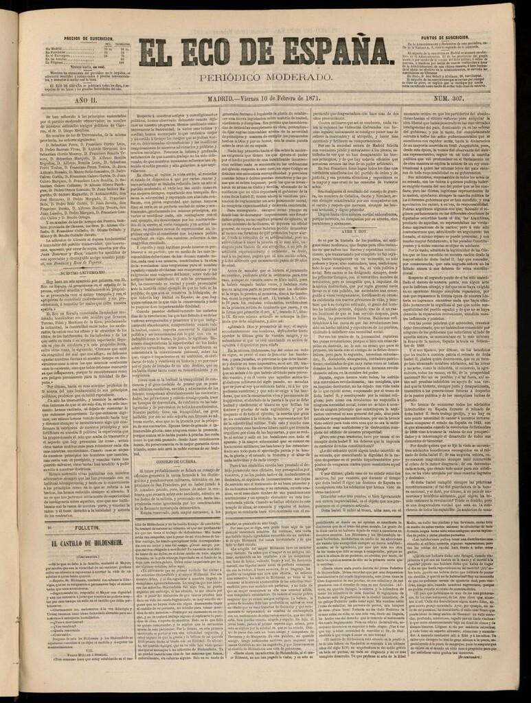 Miniatura de El Eco de España del 10 de febrero de 1871
