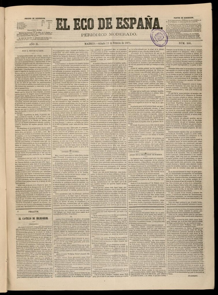 Miniatura de El Eco de España del 11 de febrero de 1871