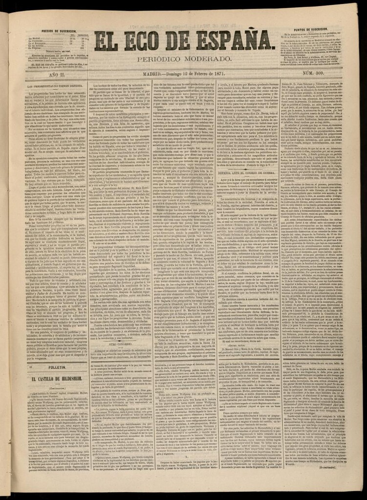 Miniatura de El Eco de España del 12 de febrero de 1871