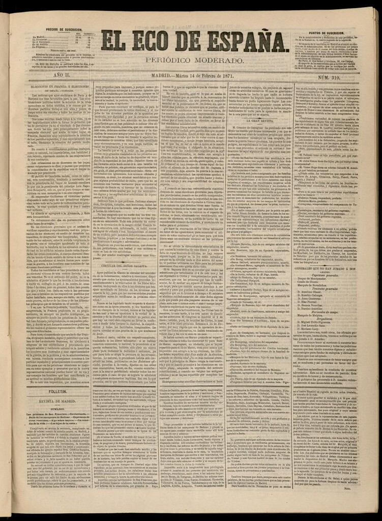 Miniatura de El Eco de España del 14 de febrero de 1871