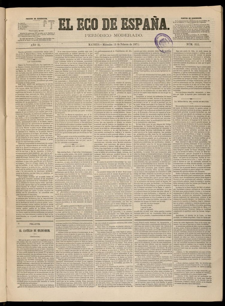 Miniatura de El Eco de España del 15 de febrero de 1871