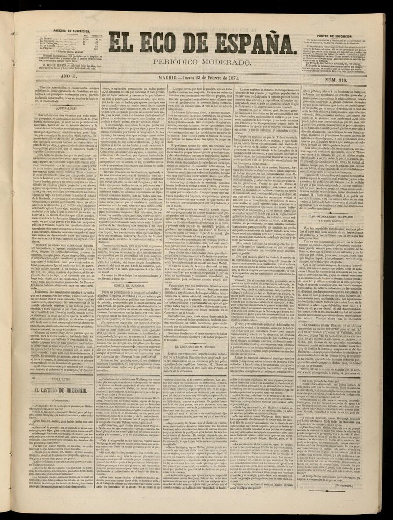 Miniatura de El Eco de España del 23 de febrero de 1871
