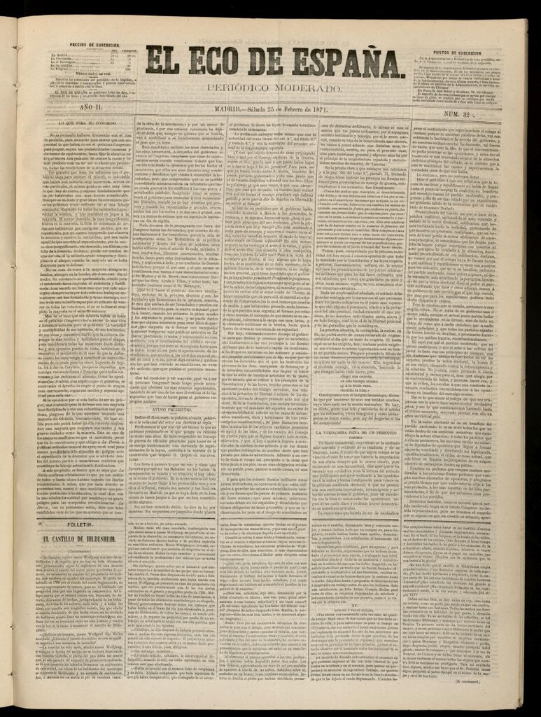 Miniatura de El Eco de España del 25 de febrero de 1871