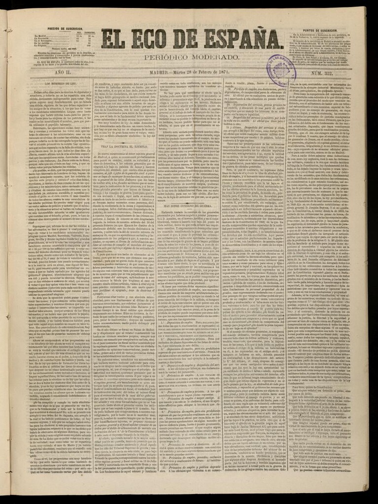 Miniatura de El Eco de España del 28 de febrero de 1871