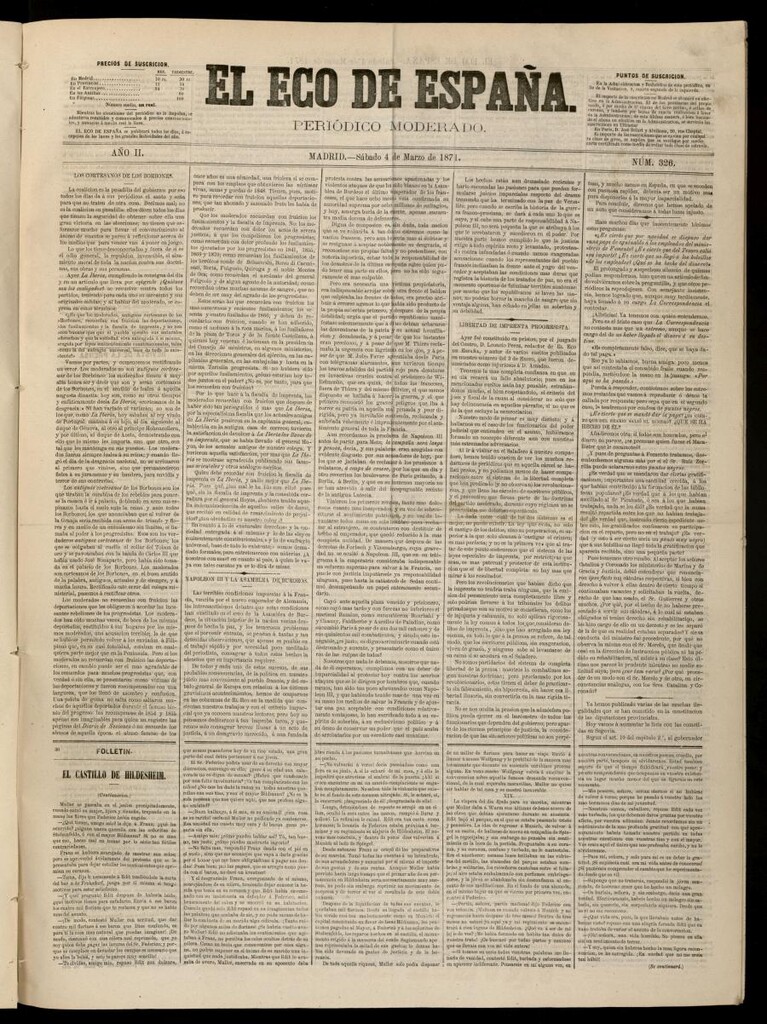 Miniatura de El Eco de España del 4 de marzo de 1871