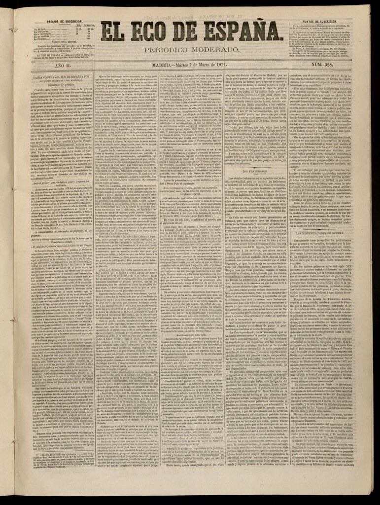 Miniatura de El Eco de España del 7 de marzo de 1871