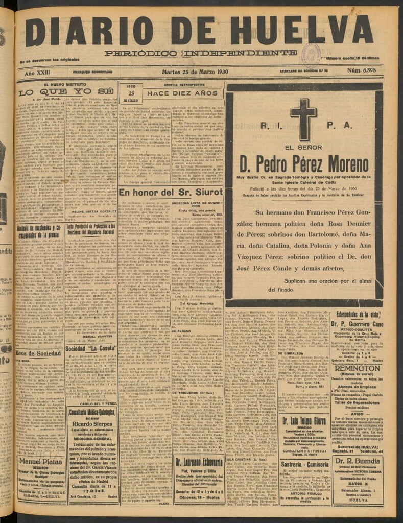 Miniatura de Diario de Huelva : periódico independiente del 25 de marzo de 1930