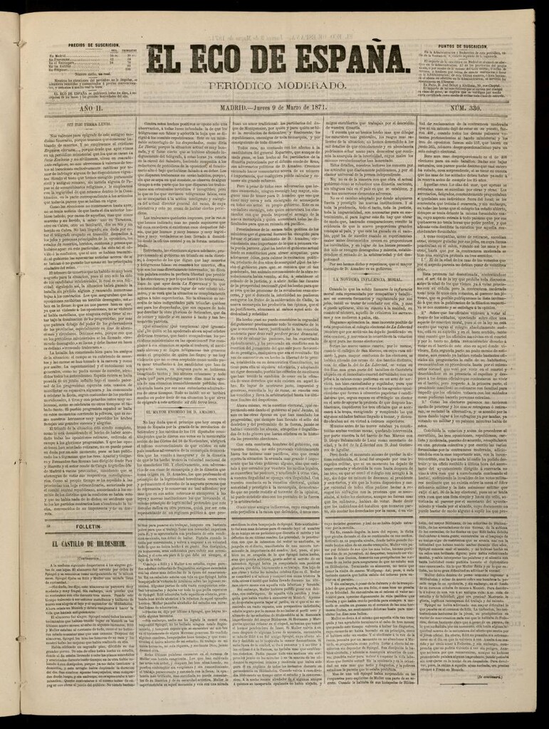 Miniatura de El Eco de España del 9 de marzo de 1871
