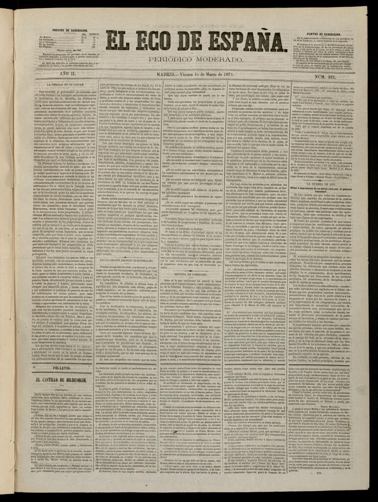 Miniatura de El Eco de España del 10 de marzo de 1871