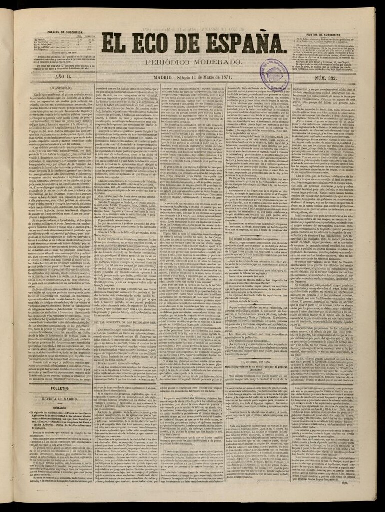 Miniatura de El Eco de España del 11 de marzo de 1871